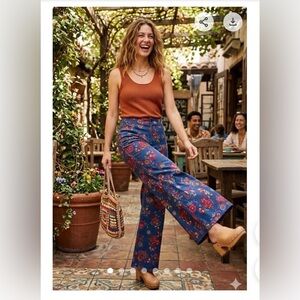 ModCloth Floral Wide Leg Flare Floral Pants NWT 18 Plus Size Corduroy